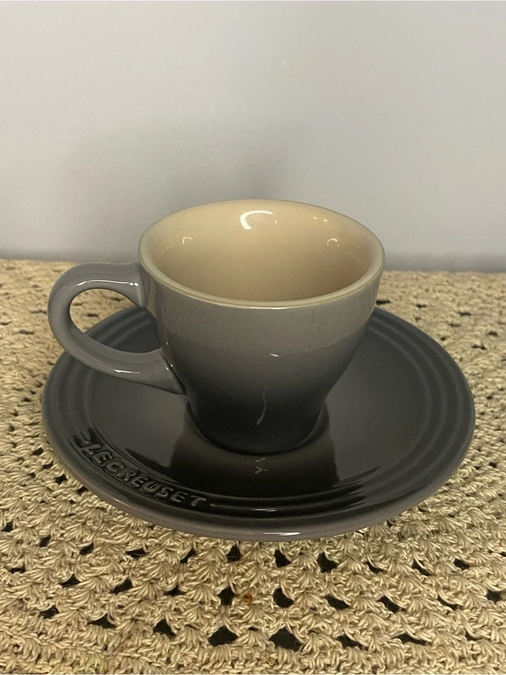 Le Creuset Ombre Espresso Cup & Saucer - Gray and Cream